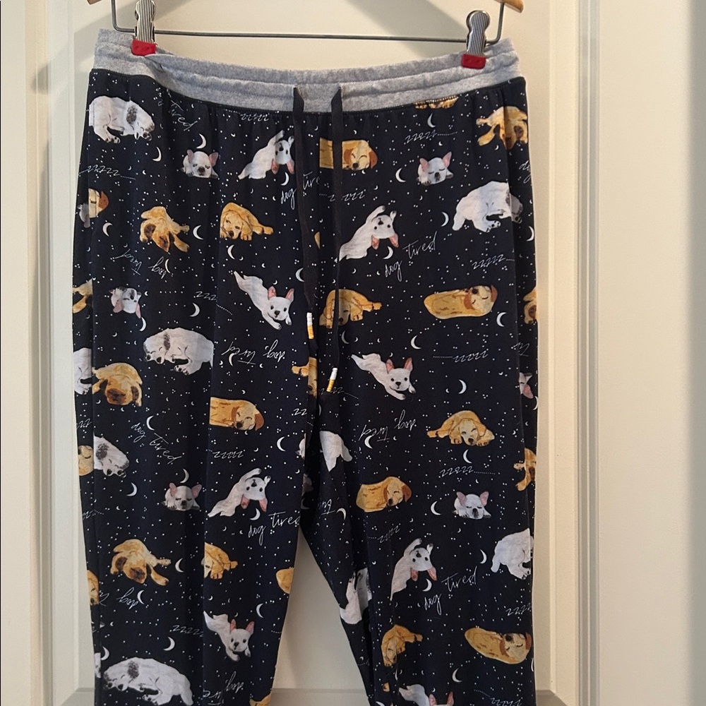 Cuddl Duds drawstring Dog print elastic band pajama lounge Pants pockets size PL